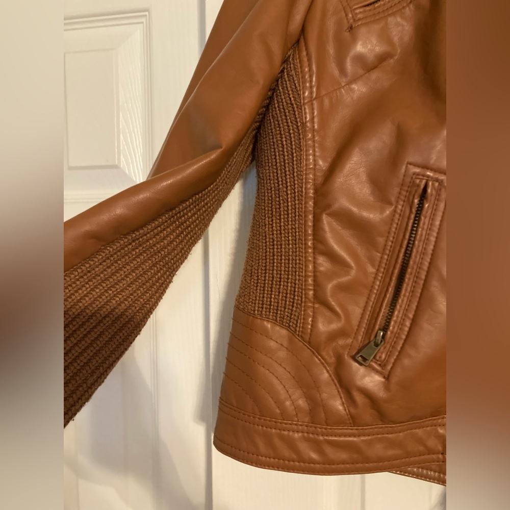 Hooded Pleather Jacket — Braided Hood and Side Detailing